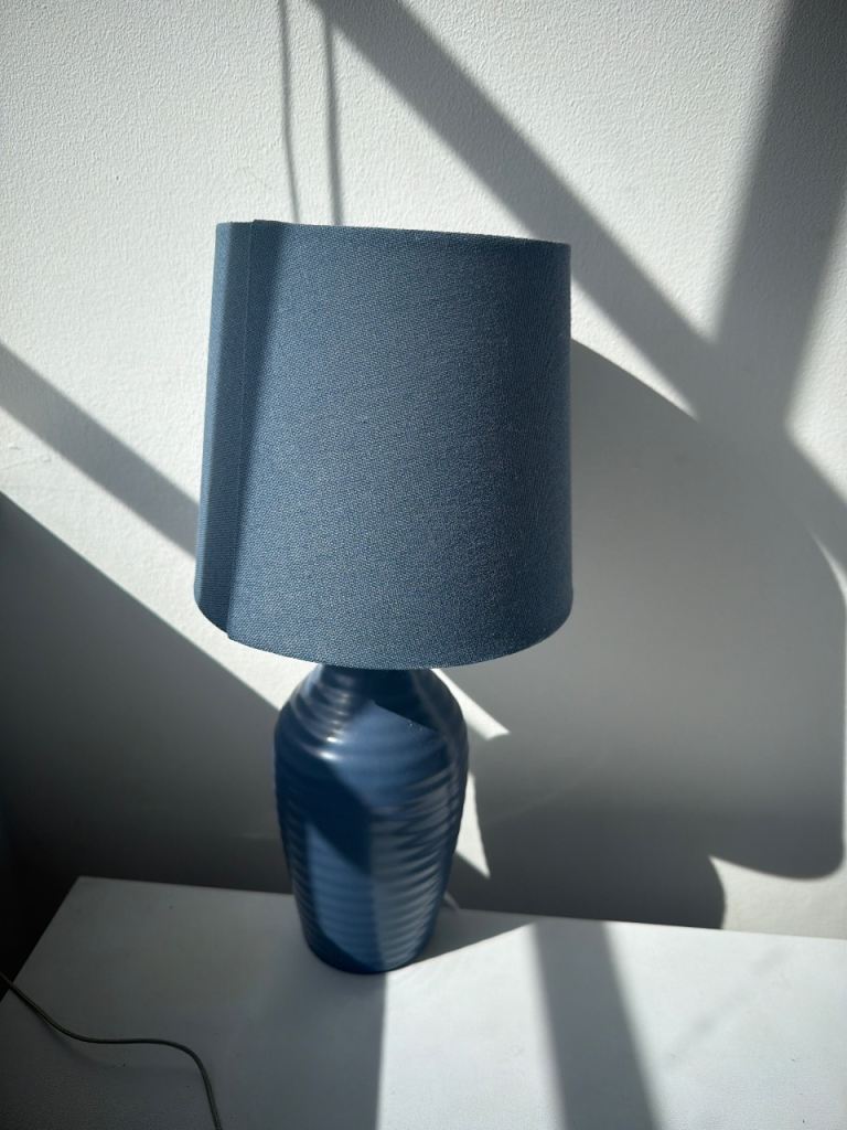 Blue Ceramic Table Lamp with Fabric Shade x2