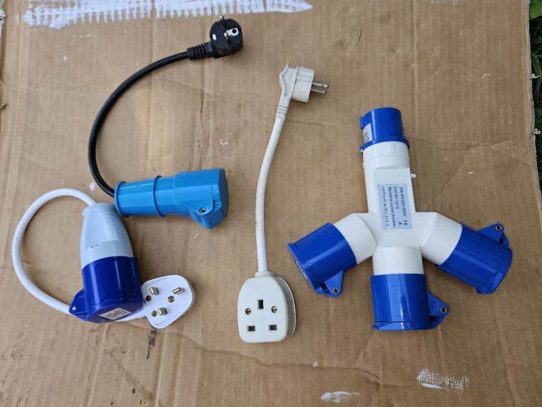 Caravan Mains power adapters, UK & Europe & 16A tripper.