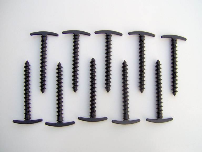 Tent/awning pegs, spiral screw in type.
