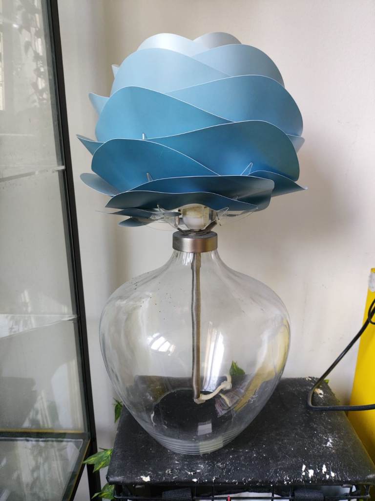 Unique Glass Base Lamp with Blue Flower Shade