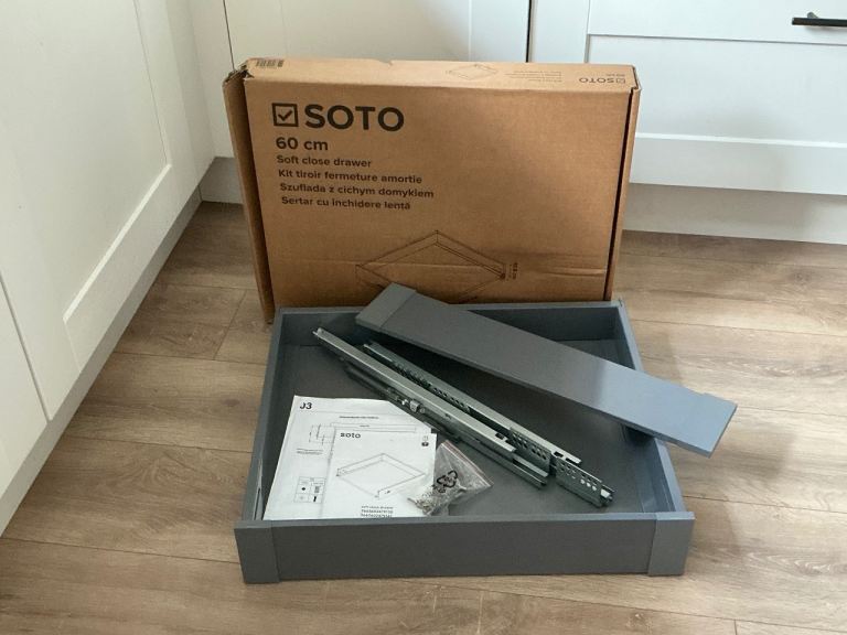 2 x SOTO 60cm Soft Close Drawer Kit - New, Grey