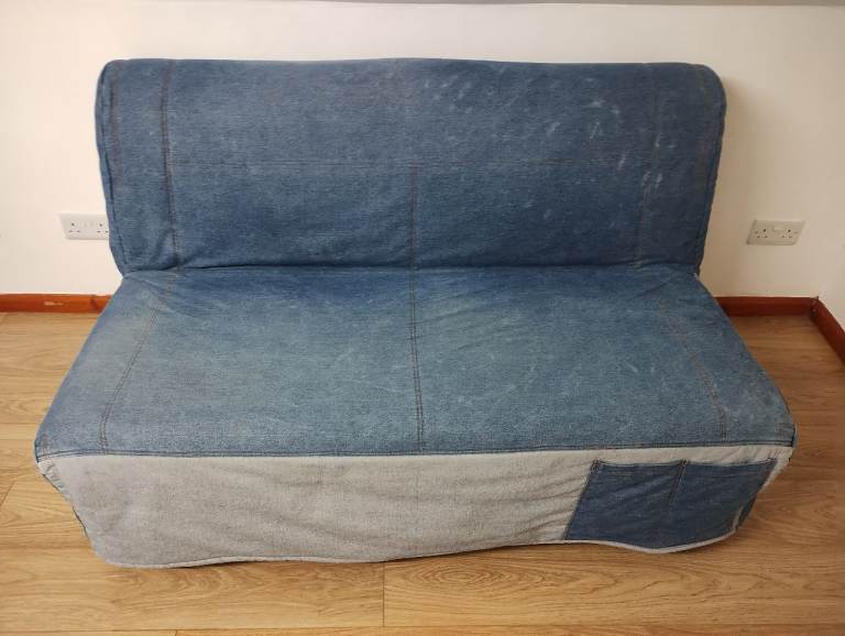 IKEA Lycksele 2 seater sofa bed with denim blue cover