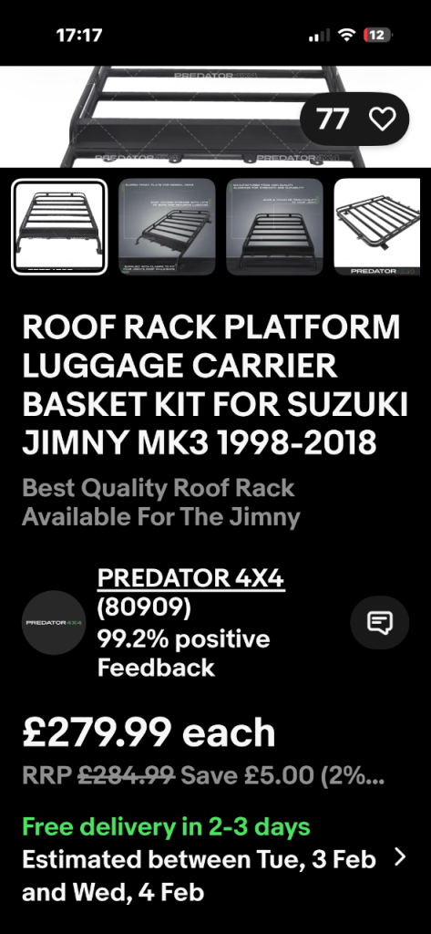 Suzuki jimny b43 alloy roof luggage rack