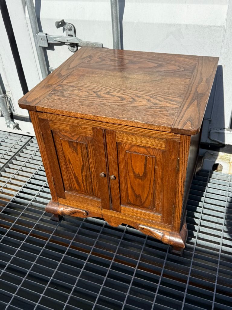 SOLID OAK VINYL RECORD CABINET  OR WHATEVER 