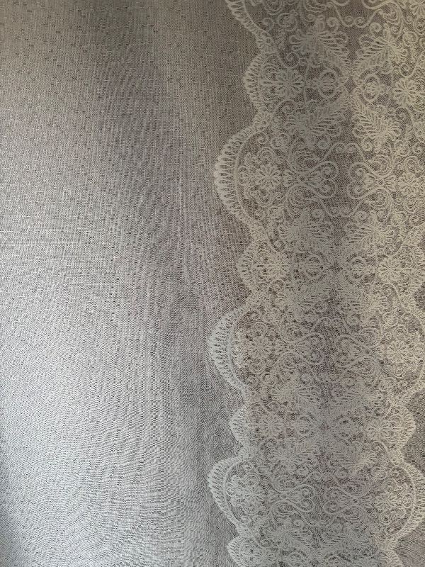 Pair of Grey Eyelet Curtains with Lace Detail