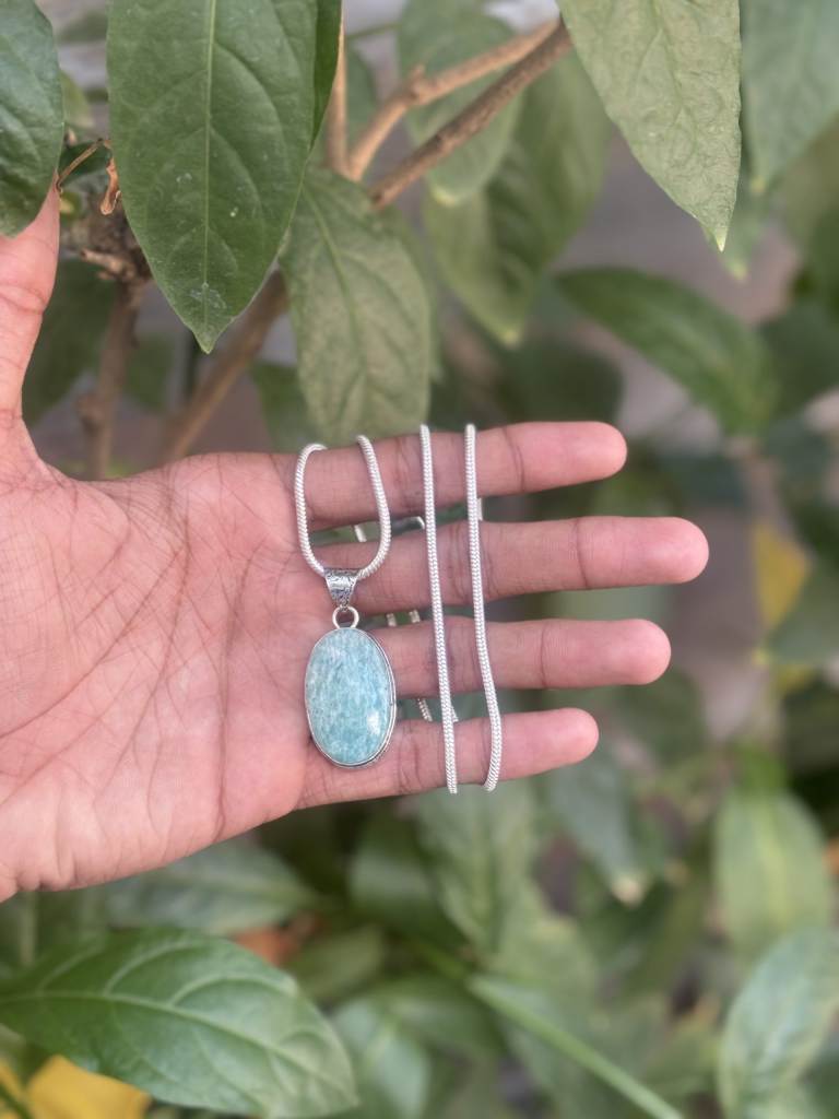 Amazonite Pendant with Chain – Lab Certified Natural Healing Crystal Necklace