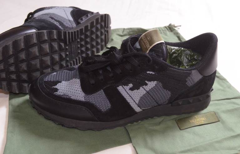 Valentino Garavani black Cammo rockrunner shoes (size 8.5/EU42.5) boxed with receipt