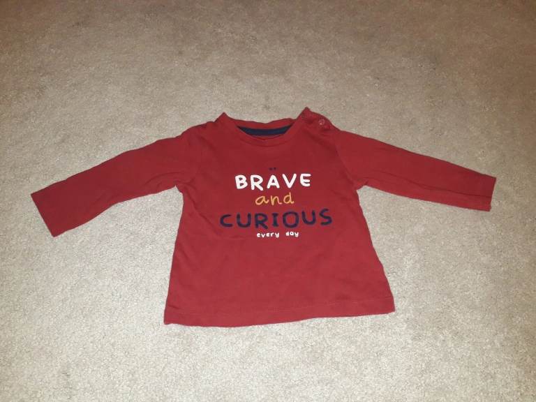Matalan Red Top with sign 'be brave and curious every day' (6-9 Months Boys)