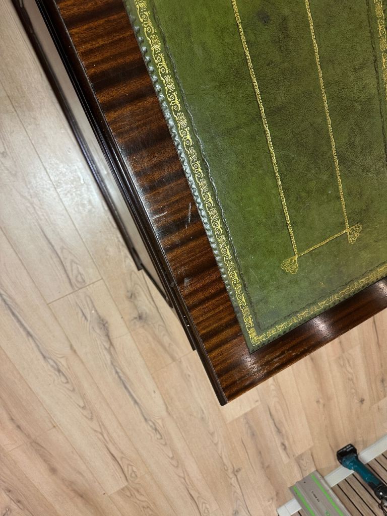 Large Antique Style Captains Bankers Desk Green Leather Twin Pedestal Partners #32