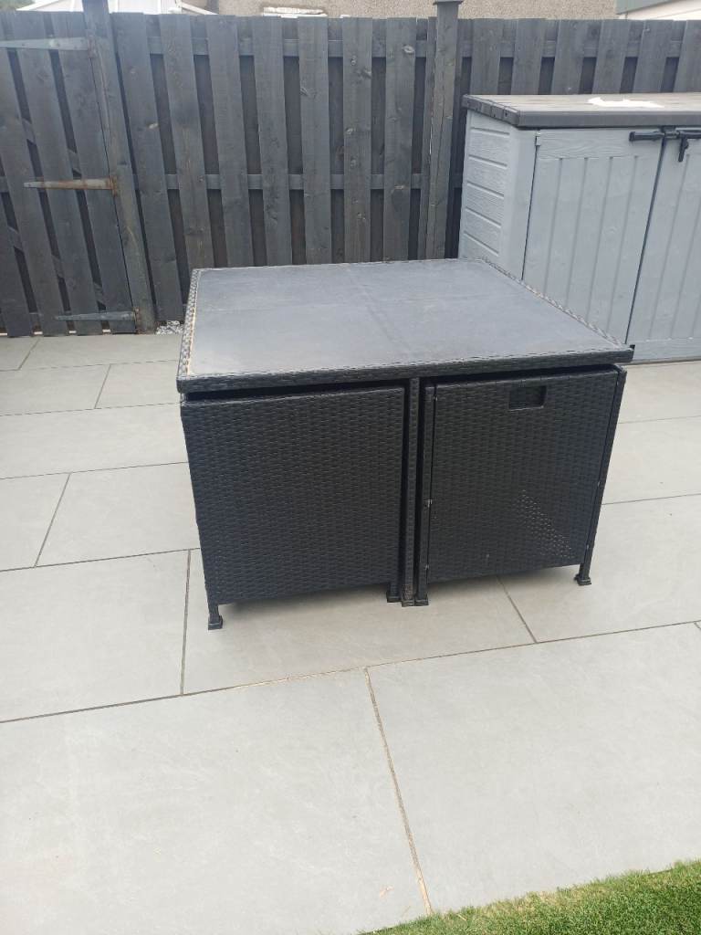Black Rattan Garden Table with Storage – Good Condition
