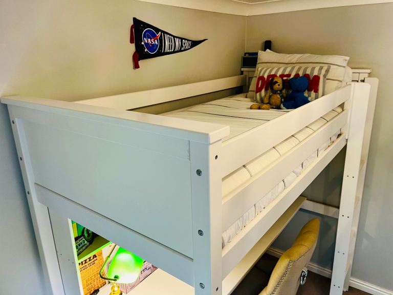 HABITAT Brooklyn High Sleeper Bunk Bed, Desk & Shelf - white