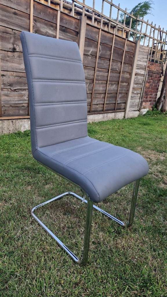 Grey Dining Chair with Chrome Legs – Good Condition