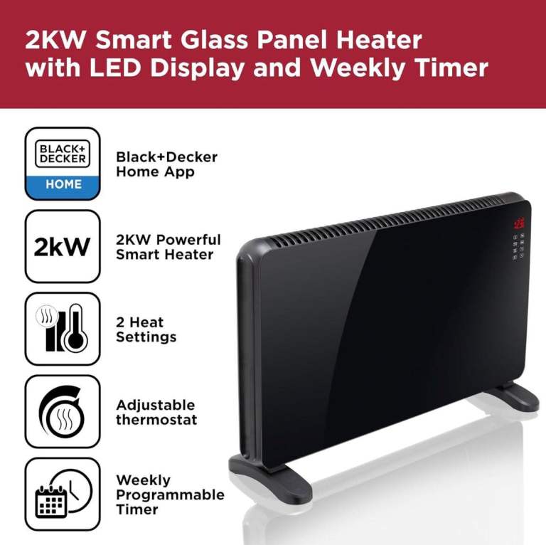 2KW Smart Glass Panel Heater /w LED Display | Connectable to WIFI | Programmable