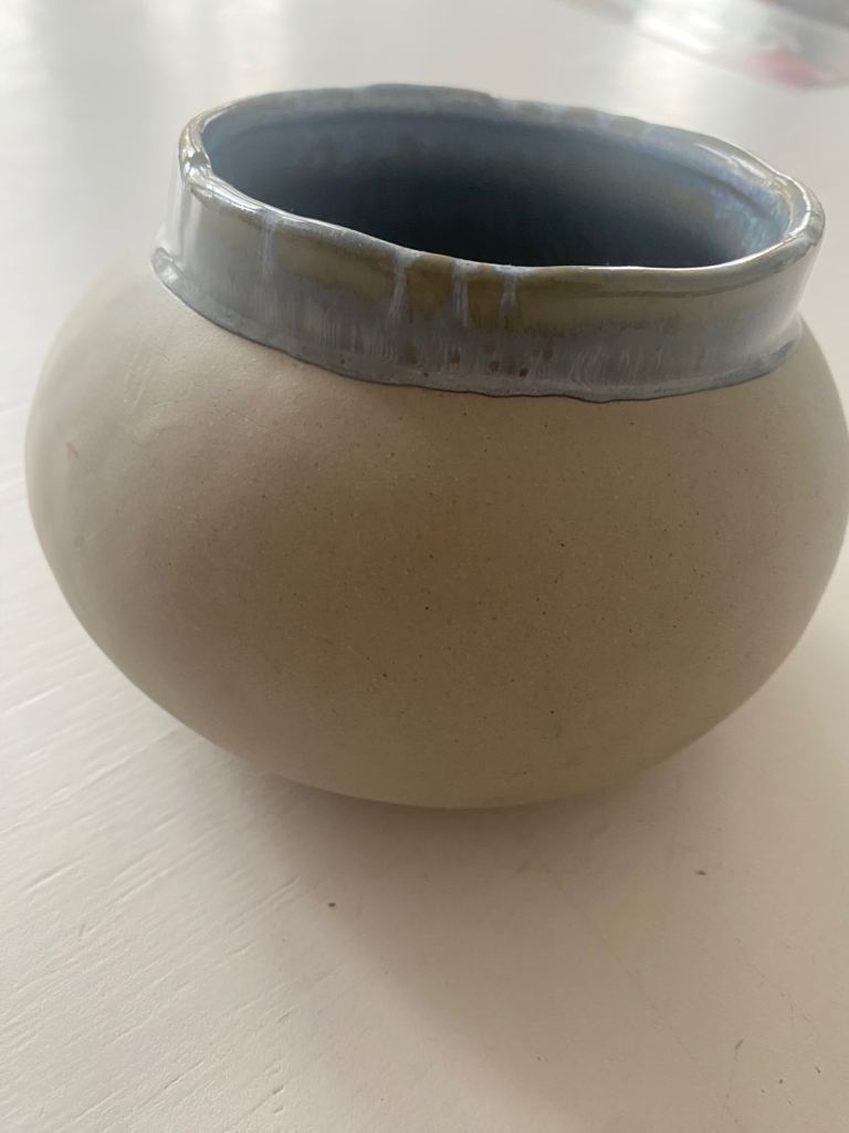 Handmade plant pot with non scratch padding , grey/ green 