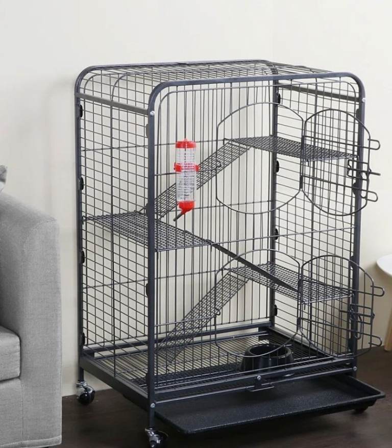 Large Multi-Tier Pet Cage on Wheels – New, Black Metal
