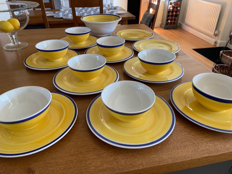 Portugese Ceramic Salad, Pasta bowls and matching dinner plates