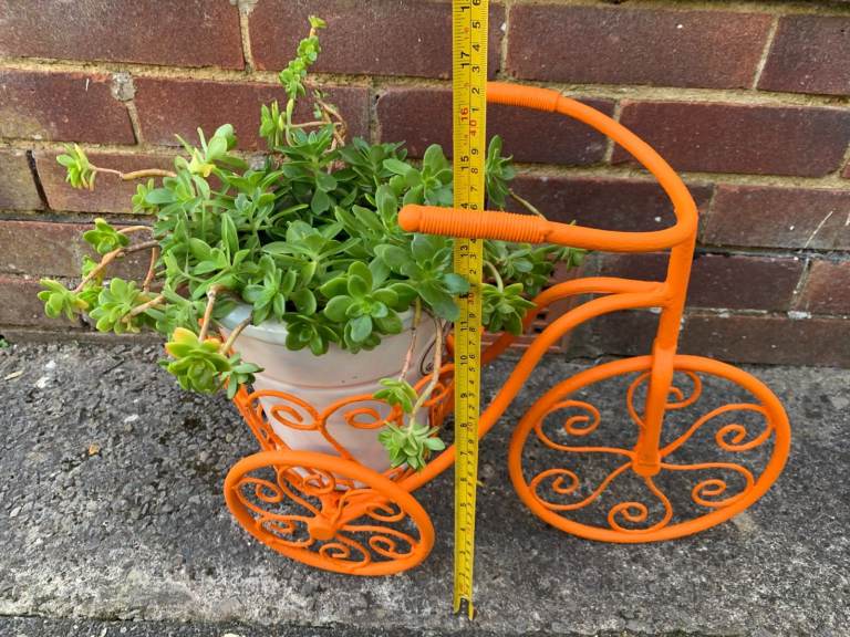 Orange Metal Bicycle and Teapot Planters 
