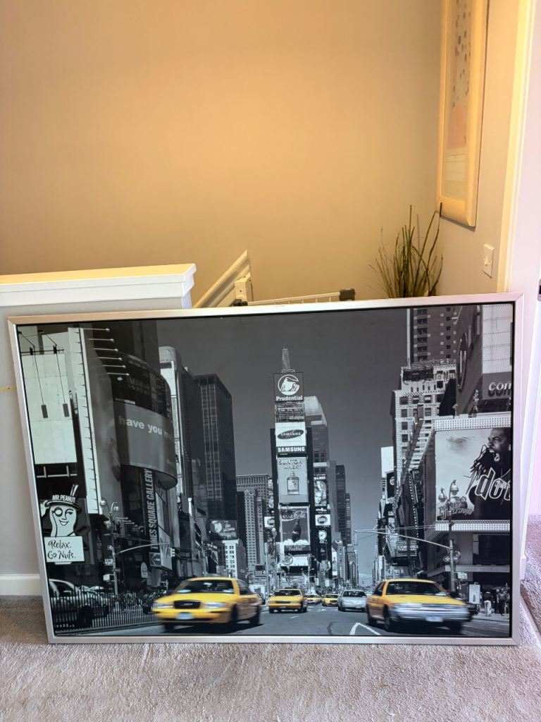 Large Times Square Canvas Print - Black & White with Yellow Taxis