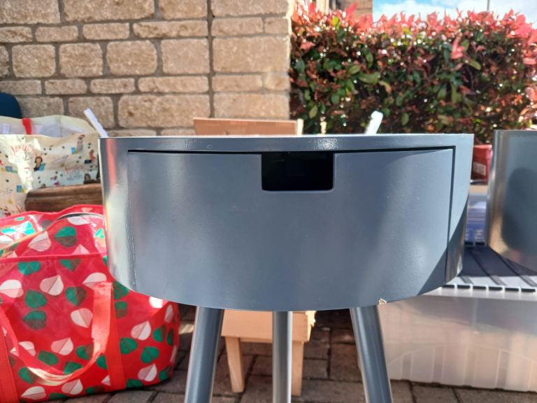 Pair of Moden grey bedside tables - 3 legged tables 