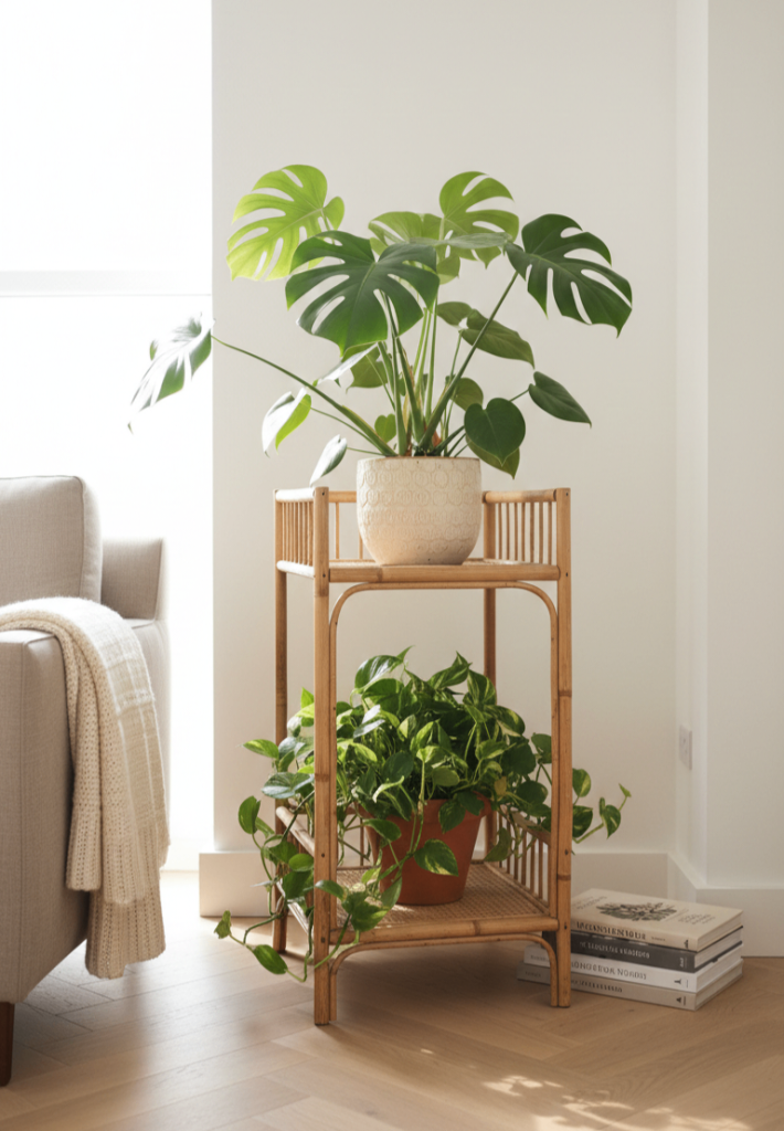 ​Boho Rattan Plant Stand / Side Table - STURDY VINTAGE - Mid Century