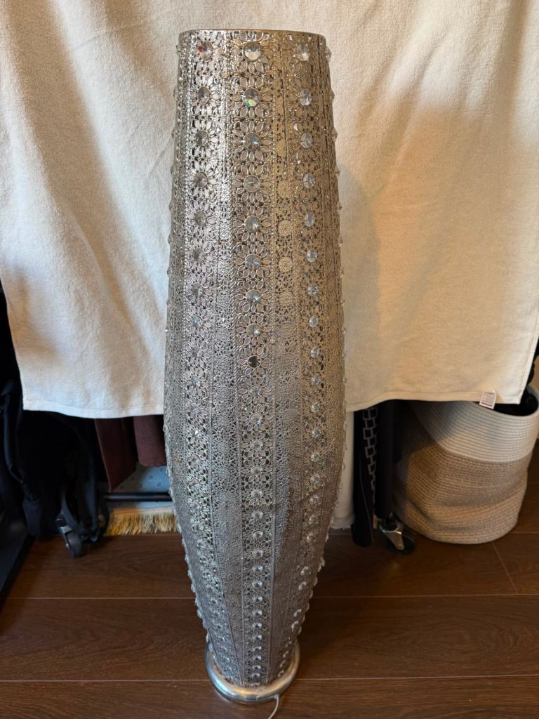 Silver Metal Floor Lamp with Crystal Effect Detail