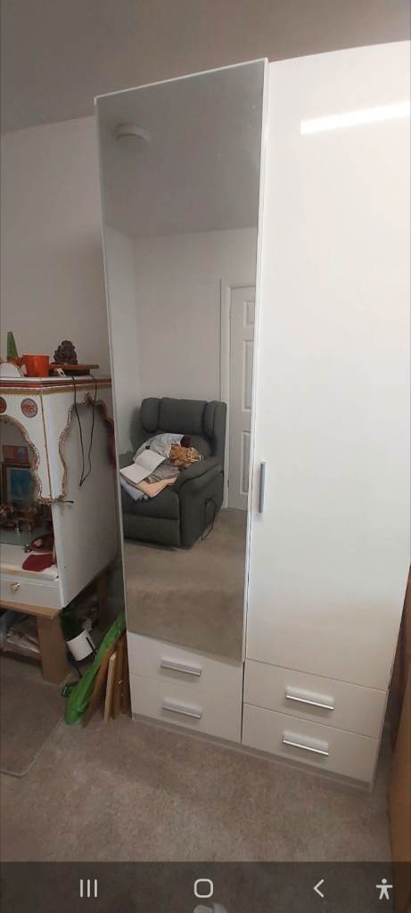 Grey wardrobe with mirror and drawrs