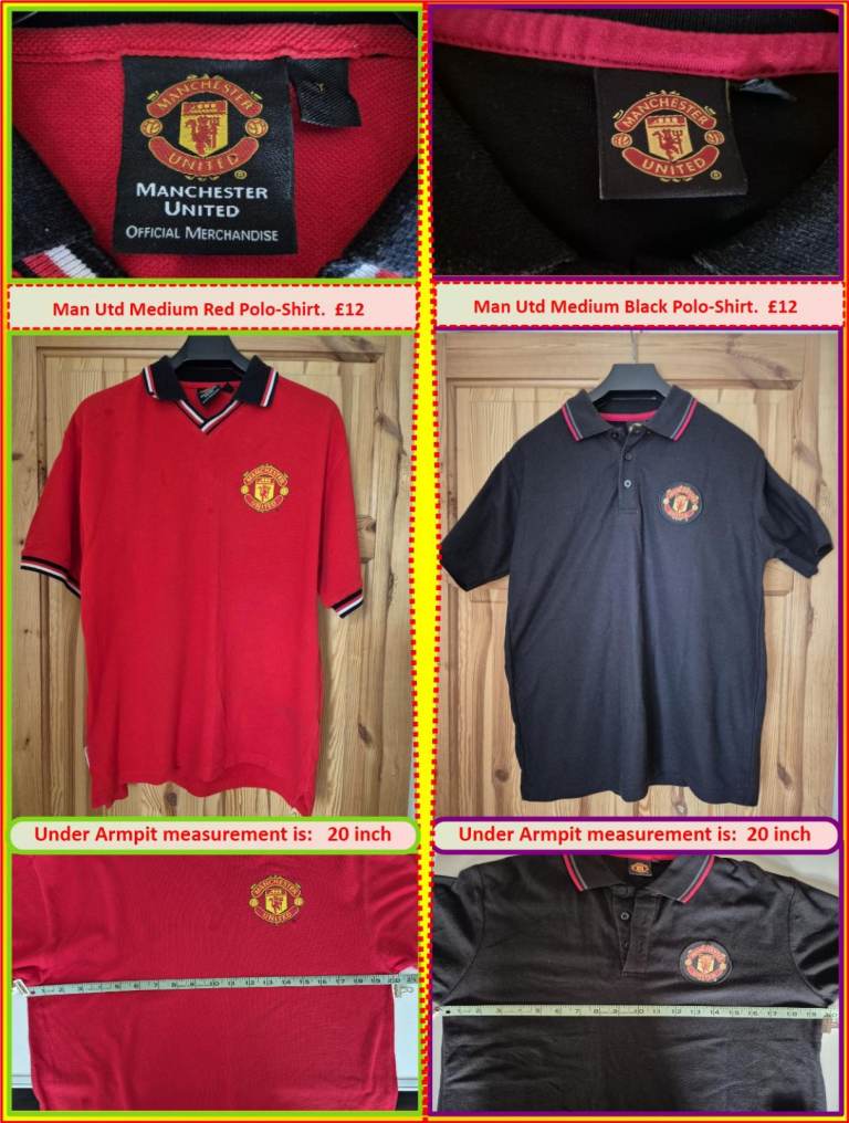 Adidas Man Utd Polo Shirts - Red & Black, Medium