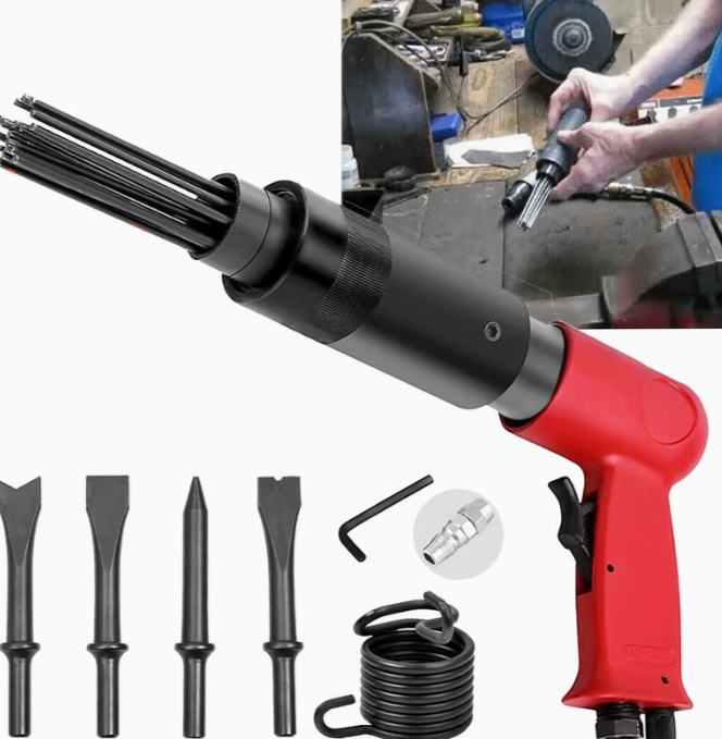 Air Hammer Chisel Descaler Needle Gun With 4 Chisels Tool For Compressor