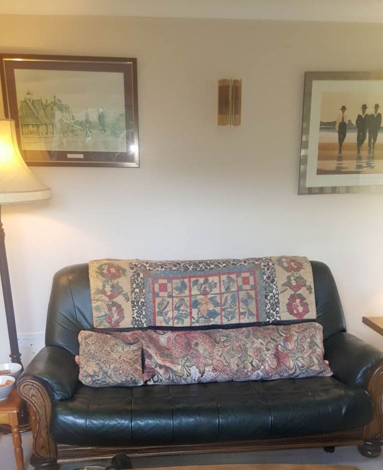 Dark green leather and oak wood sofa,armchair and stool