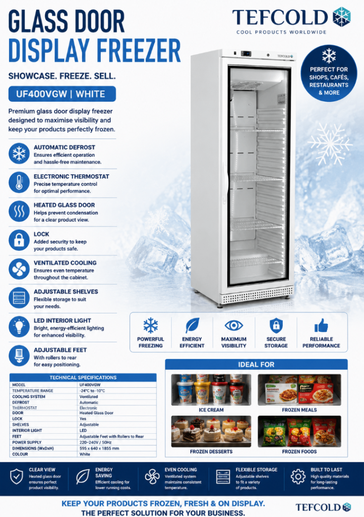 TEFCOLD UF400VGW Glass Door Display Freezer - White