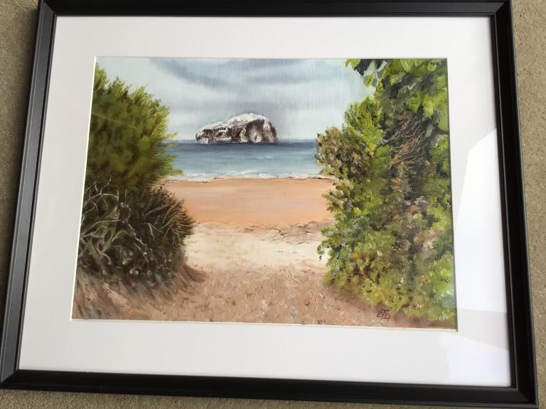 Original Artwork, Bass Rock, oil on canvas paper. 