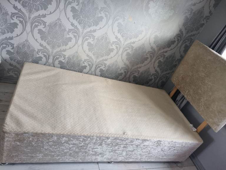 Beige/ cream crushed velvet bed base and headboard