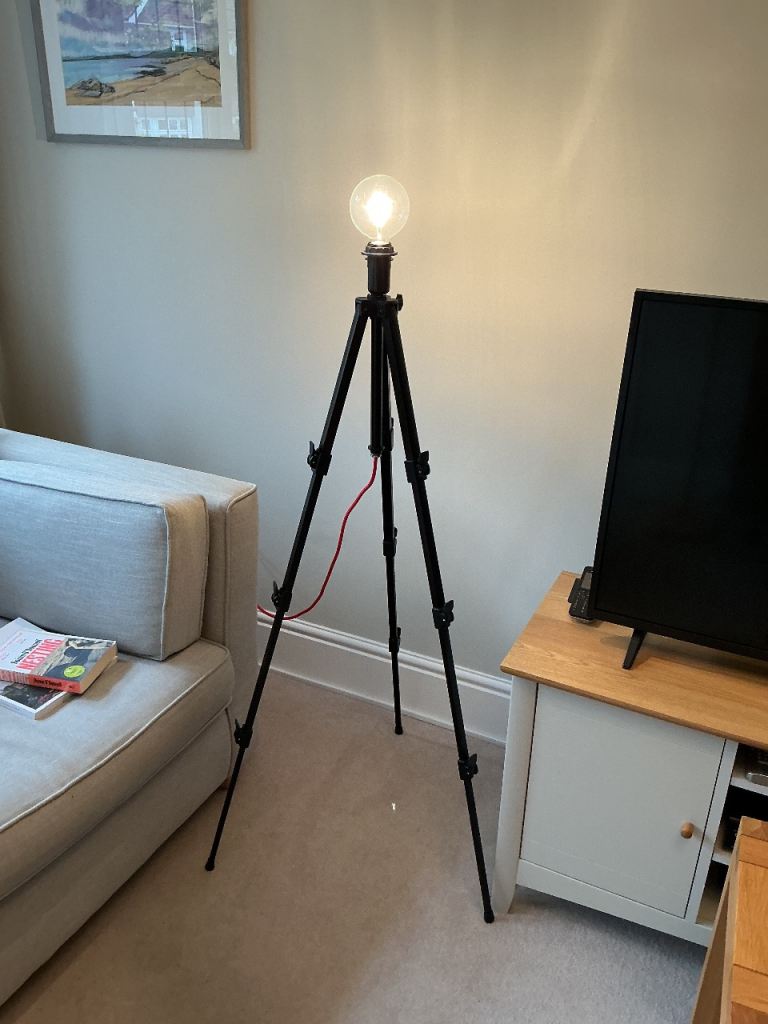 Black EUMIG camera Tripod converted to Floor/ table  Lamp 
