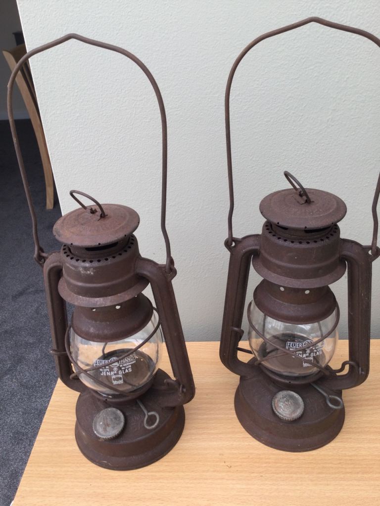 FEUER HAND JENAer GLAS oil lamp pair