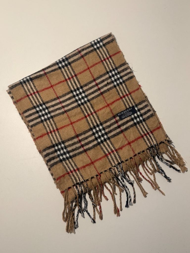 image for Vintage Burberry Scarf Cream Beige Red Black White