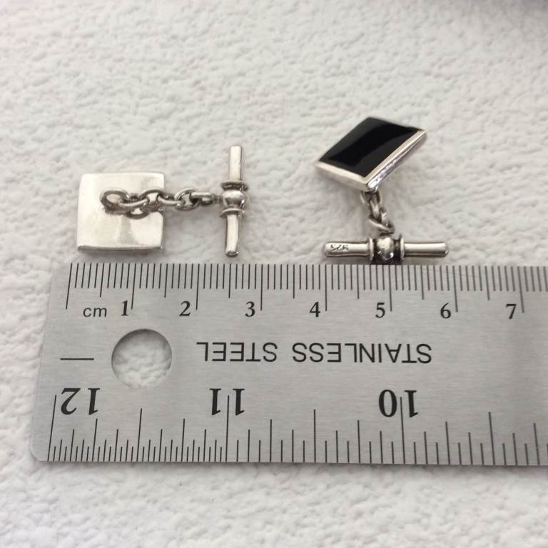 Classic 925 silver onyx square cufflinks - chain link - 13mm/0.5'' - gift box