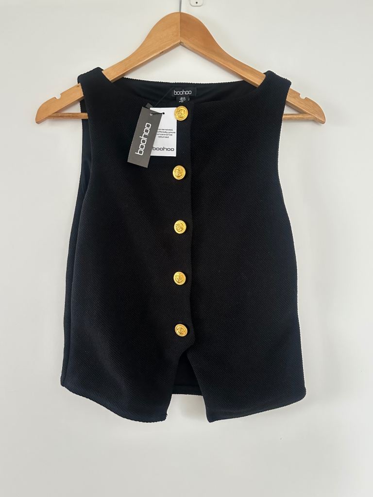 Boohoo button up vest top with gold buttons