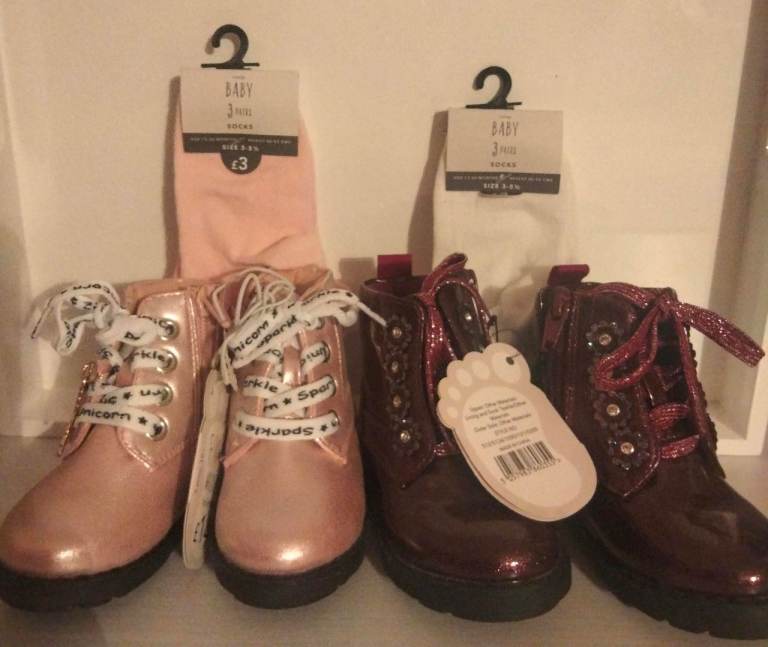 Two pairs of sparkly patent boots First Walkers from ASDA. New, old stock.