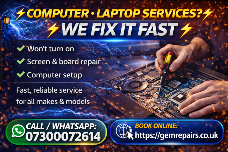 Computer & Laptop Repair West Midlands, Screen, Hinges, Battery, Charger, Windows & Desktop Repair