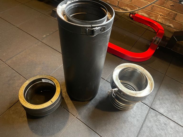 Log burner pipes adaptors and locking bands 