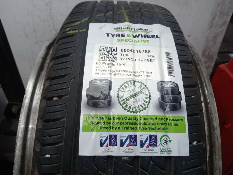 21560r17 96h Mazzini Ecosaver 7mm Pressure Tested Part Worn Tyre