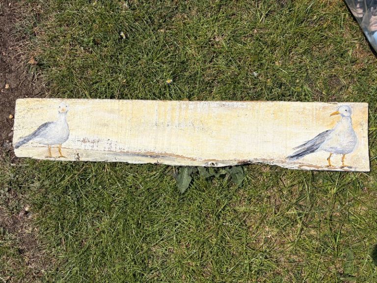 Seagull hand painted decorative plank of wood
