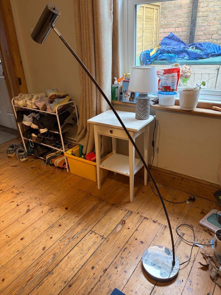 John Lewis Dark Metallic Silver/ Chrome Curved Floor Lamp – Fully Functional