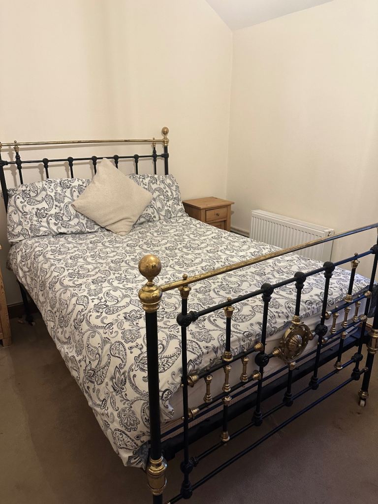 Antique Iron & Brass Double Bedframe 