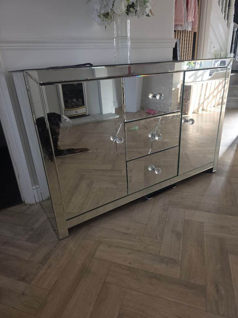 Mirrored Sideboard with Crystal Handles – Good Condition