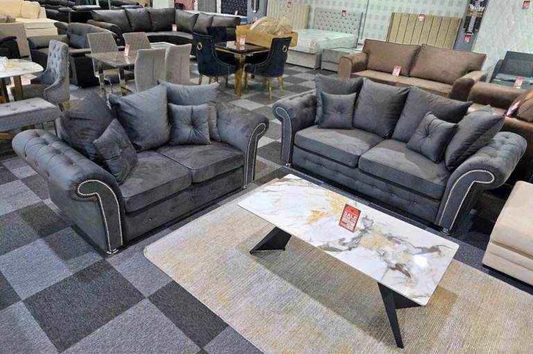 Brand new Grey 3+2 Seater Fabric Sofa – Modern Compact Living Room Settee