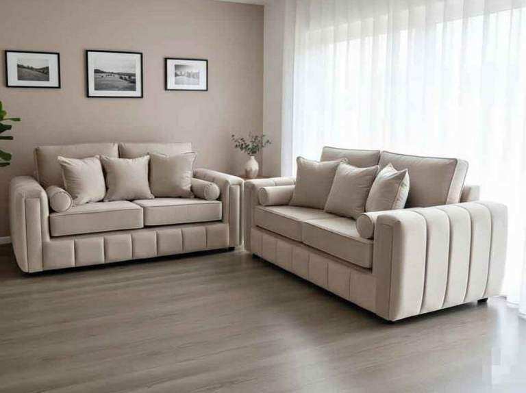 Brand New Cream Velvet 2-Seater Sofa Set - Ready for a new home