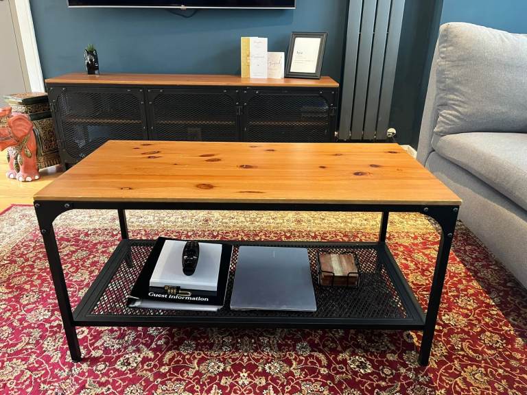 Wooden Top Coffee Table with Metal Frame – Good Condition