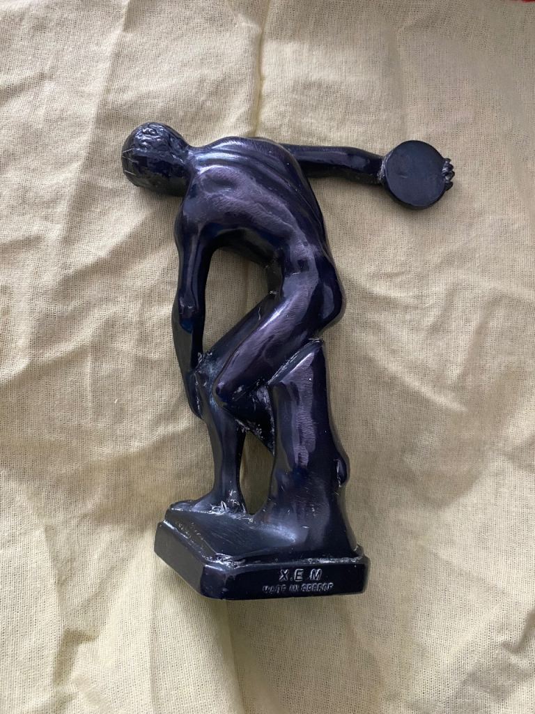 Vintage Discus Thrower Figurine - Black/Bronze Finish