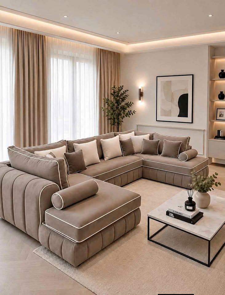 Luxury U Shape Corner Sofa Grey | Velvet Fabric | Large Family Sofa with Pillows
